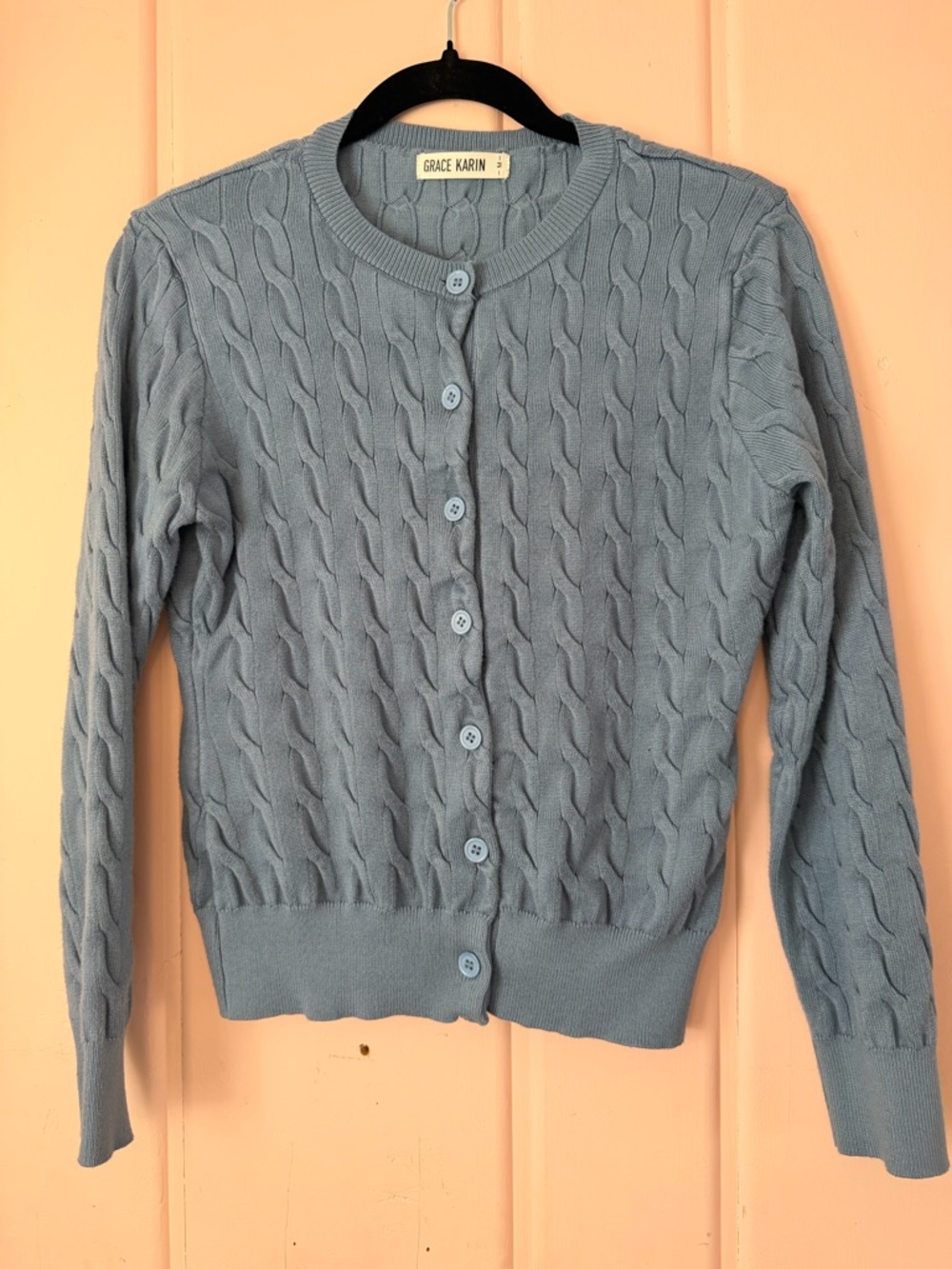 Grace Karin Women's Cable Knit Blue Button-Up Cardigan sz Medium